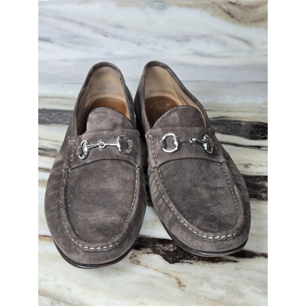 Peter Huber Horsebit Buckle Chocolate Suede Loafers Men's size 11‎